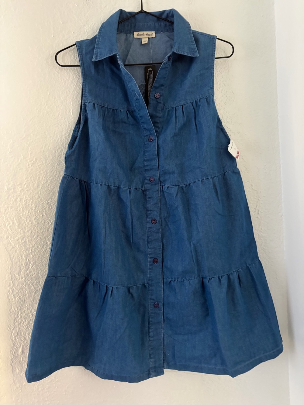 Sleeveless Blue Chambray Button-Front Tunic